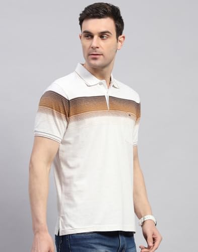 Image of Monte Carlo Mens Striped Polo Collar Half Sleeve Cotton Blend Casual T-Shirt (224064228)