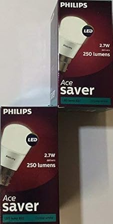 Philips Ace Saver Base B22 2.7-Watt LED Bulb (Pack of 2, Crystal White and Cool Day Light)