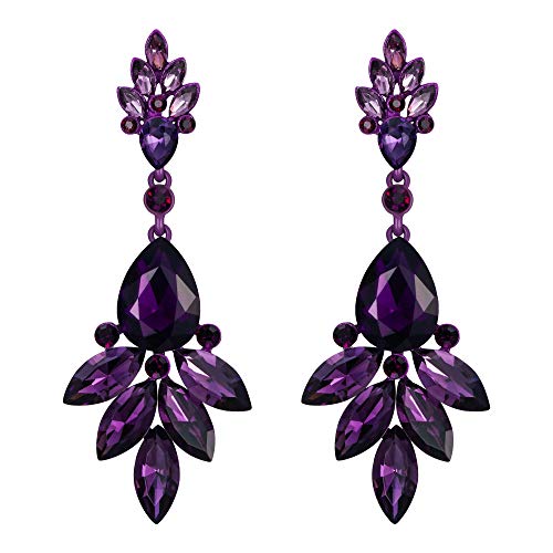 Flyonce Bridal Drop Dangle Earrings for Women, Rhinestone Crystal Floral Leaf Cluster Earring