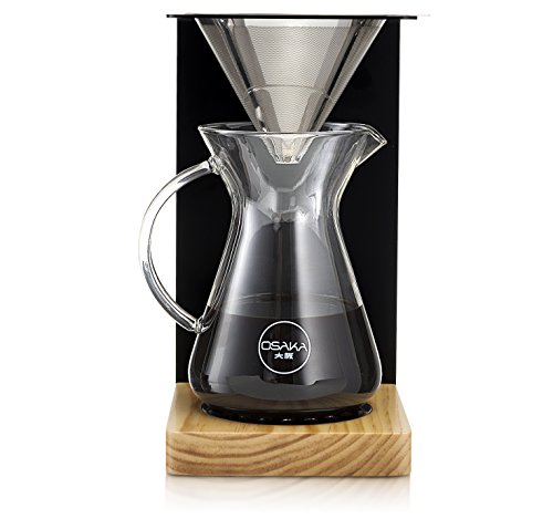 Osaka Wood Pour-Over Coffee Station - Full Brewing Set for a Homemade Pourover - 20oz. Capacity. Mount Zao