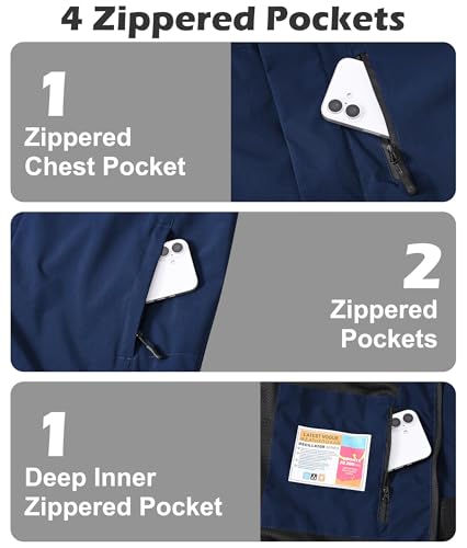 Image of Zoofly Mens Waterproof Hiking Jacket with Hood Windproof Light Weight Windbreaker Outdoor Fishing Raincoat Zipper Pockets