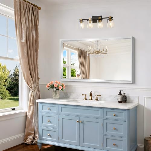 Image of Bathroom Mirror, 24 x 40 inch Brushed Silver Rectangle Mirror, 0.6 inch Thickened Deep Metal Frame Rectangular Vanity Mirror, Wall Mounted Mirror for Bedroom Living Room, Horizontal or Vertical