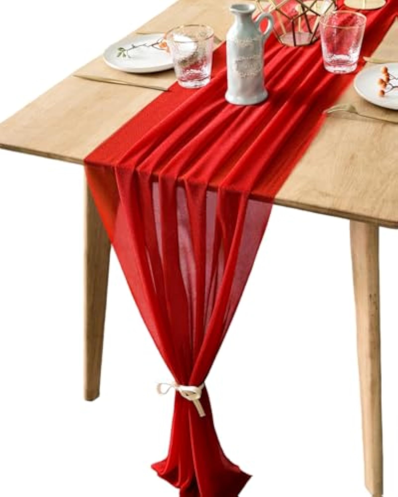10Ft Red Sheer Table Runner for Romantic Wedding Decor