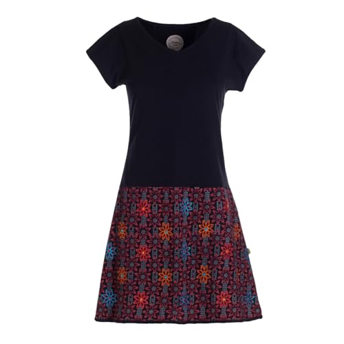 Vishes Damen Kurzarm Kleid mit Blümchen in Schwarz I Größe 4XL (48) I Handgefertigt aus 100% Baumwolle I Stylisches Sommerkleid für Freizeit &...