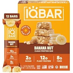 IQBAR Clean High Protein Bars, Low Sugar Snack, Banana Nut 12ct | 12g Plant Protein, 8g Fiber, 2g Sugar | GLP-1 & Keto Friendly | Vegan, Gluten Free, Dairy Free, Non-GMO, Kosher