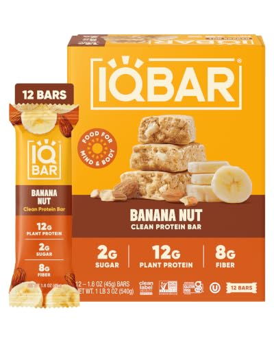 IQBAR Clean High Protein Bars, Low Sugar Snack, Banana Nut 12ct