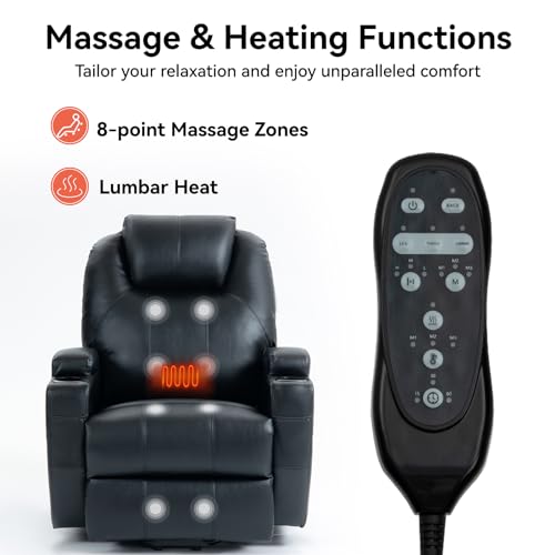 Image of Recliner Lift Chair with Massage and Heating Function,Power Lift Recliner Chair for The Elderly with USB and Type-C Ports,Extended Footrest,2 Cup Holders,PU Leather Black