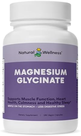 Natural Wellness Magnesium Glycinate – High Absorption Magnesium Supplement for Relaxation, Restful Sleep, Bone & Heart Health, and Muscle Function – Gentle on Stomach, 180 Vegetarian Capsules