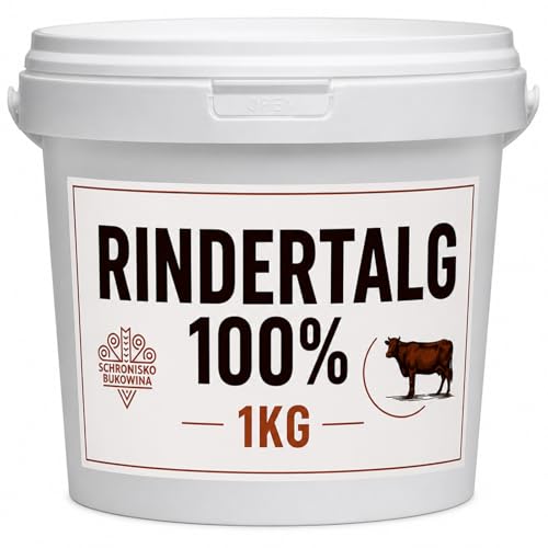 SCHRONISKO BUKOWINA Reines Rinderfett 100% Natürlich 1 kg Eimer Ohne Zusatzstoffe Glutenfrei Perfekt zum Braten Backen & Frittieren Keto