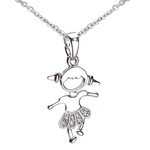 MATERIA - Colgante para niños de una niña con falda, plata de ley 925 rodiada, con una circonita, incluye un estuche de regalo #KA-400 Cover