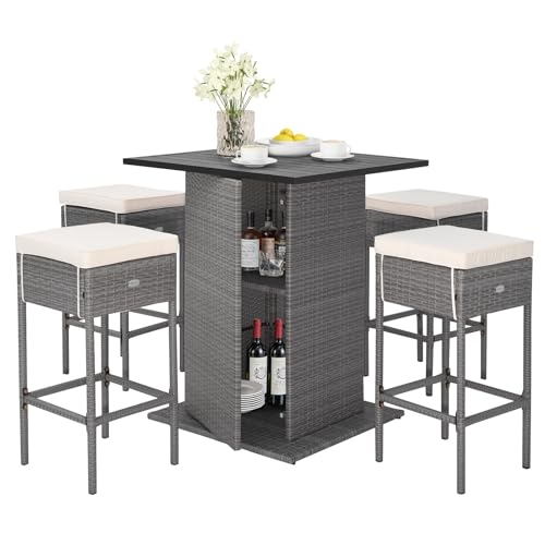 Tangkula 5-Piece PE Rattan Bar Set