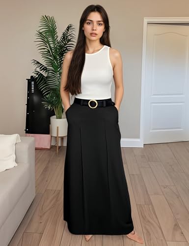 oshoplive Women's Long Maxi Skirt, Elegant High Waist H Line Long Straight Maxi Skirts for Women, Casual Floor Pencil Skirt with Pockets Outfits Black S