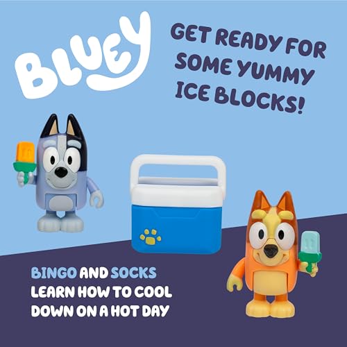 Bluey Let's Play Chef - Zestaw 2 figurek zabawkowych, bloków lodu do bingo i skarpet, zestaw figurek dla dzieci w wieku 3-5 lat