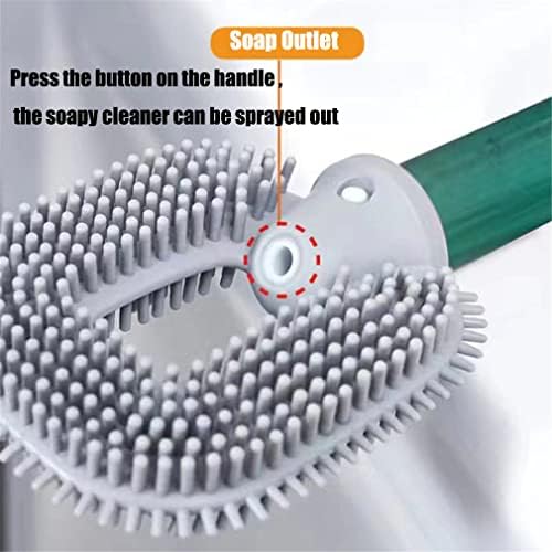 Wall Mounted Silicone Toilet Brush with Soap Dispenser In Handle, Refillable Flat Soft Bristled Silicone Toilet Cleaning Brush With Holder Set (Green)