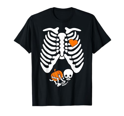 Women Skeleton Pregnancy Announcement Mom Halloween T-Shirt