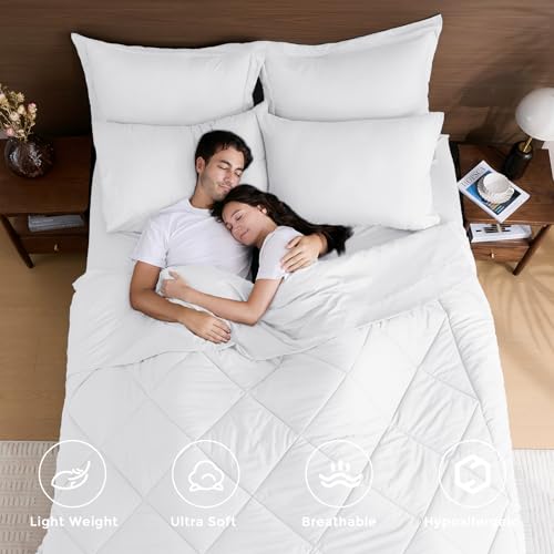 HEVUMYI White Queen Comforter Set - 7-Piece All Season Bed in a Bag Queen, Ultra Soft Bedding Set with Comforter, Flat Sheet, Fitted Sheet, Pillowcases, Pillow Shams