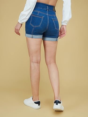 Image of Miss Chase Women's Relaxed-Fit High-Rise Stretchable Denim Shorts (MCAW25DEN62-73-987-26, Lonicera Blue, 26)