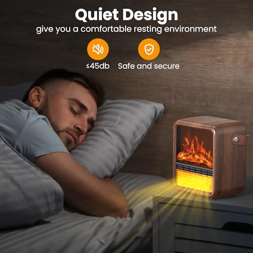 Image of Riseon Small Portable Space Heater for Indoor use with Realistic 3D Flame, Mini Electric Fireplace Heater with Thermostat, 1500W /750W PTC Ceramic Heating, Tip-Over Safety Switch, Walnut