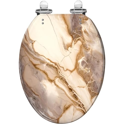 Elongated Toilet Seat Brown marble texture Granite Surface Background Stone Veins Stone Resin Toilet Seat Quietly Slow Close with Quick-Release Hinges Toilet Seat with Cover Easy to Clean Install