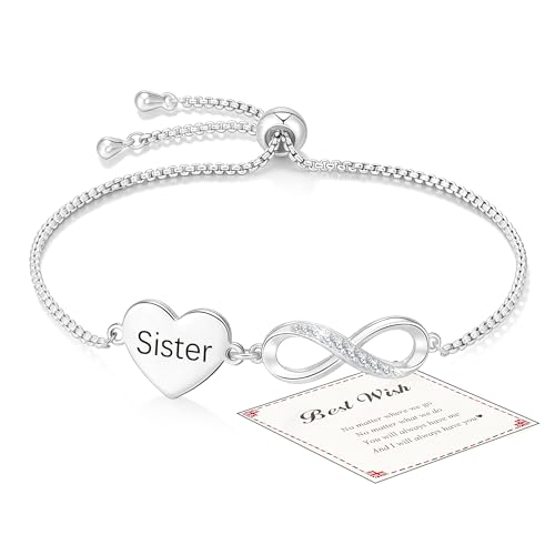 Smilya Sister Birthday Gifts for Girls Adjustable Sterling Silver Heart Bracelet infinity Bracelet Gifts for Sister