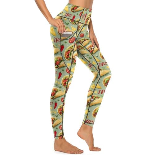 Pantalon de yoga avec poches imprimé tacos pour femme
