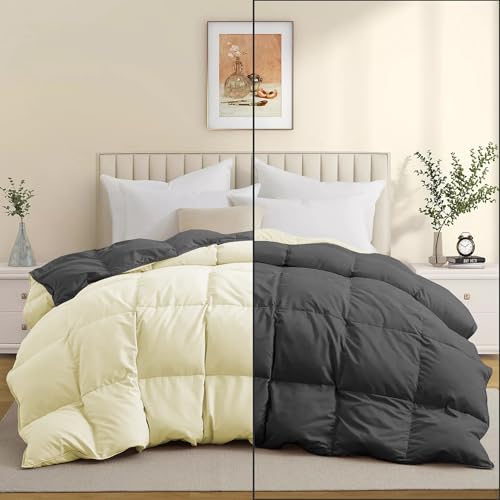 Image of Luxurious Comfort 600 GSM Winter Comforter Double Bed Size 90 inchX100 inch - 600 GSM Microfiber Super Soft Fluffy for Winter Comforter /Rajai /Duvet /Blanket Double Bed - Ivory /Dark Gray Color