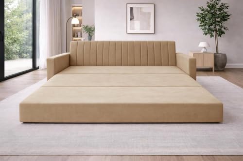 Image of Rosebell Foldable Sofa-Cum-Bed | Three-in-One Sofa Couch with Armrest | Modern Fabric Sofa for Living Room, Bedroom & Office-Golden-Color