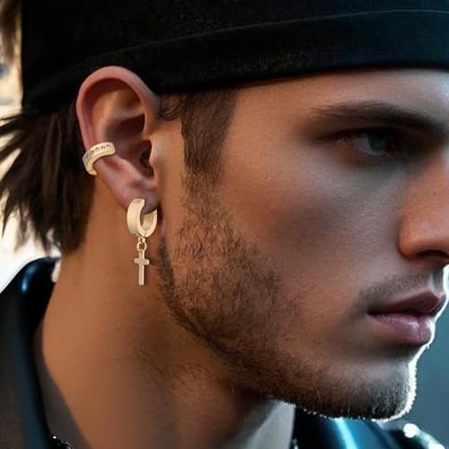 XIANNVXI 20 Pairs Earrings for Men Stainless Steel Small Hoop Earrings Cross Dangle Hypoallergenic Piercing Jewelry for Men Women4
