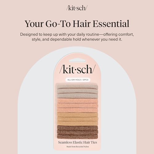 Kitsch Elastic Hair Ties No Damage | Stretchable Hair Bands - Neutral 12pcs | Strong All-Day Hold Hair, Rubber Bands For Hair, Ponytail Holders | Hair Accessories for Everyday Use - image 9