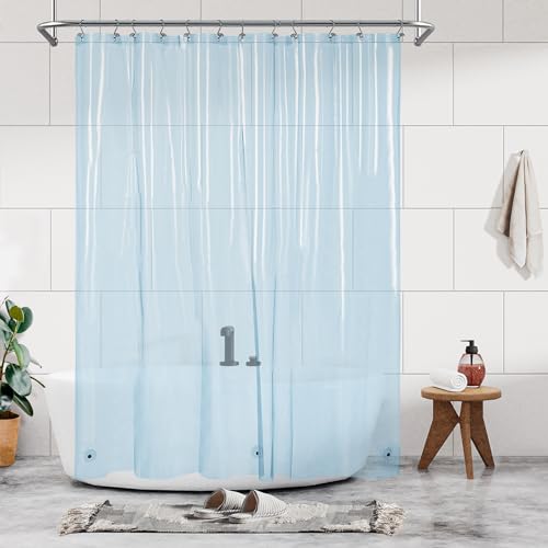 Image of Barossa Design Shower Curtain Liner - Premium Clear Light Blue PEVA Shower Liner with 3 Magnets and Metal Grommets, Waterproof Lightweight Standard Size Bathroom Curtains - Translucent Light Blue
