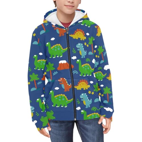 GLUDEAR Kids Dinosaur Hoodies Boys Girls Cartoon Dinosaur Zipper Jacket Pullover Hooded Sweatshirt for 6-16 Years3