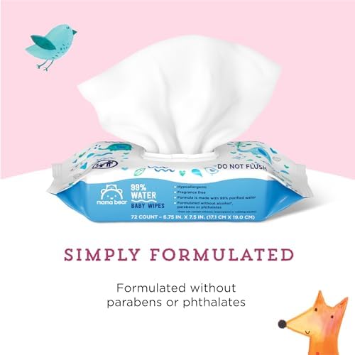 Amazon Brand - Mama Bear 99% Water Baby Wipes, Hypoallergenic, Fragrance Free, 216 Count Total (3 Packs of 72 Wipes Each) - 2