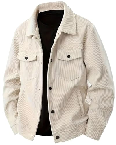 PADOLA Veste Homme Velours Côtelé à Boutons-Pression Blouson Automne avec Multi-Poches Veste mi Saison Cowboy Chemise Uni Coupe Vent Cargo Surchemise...