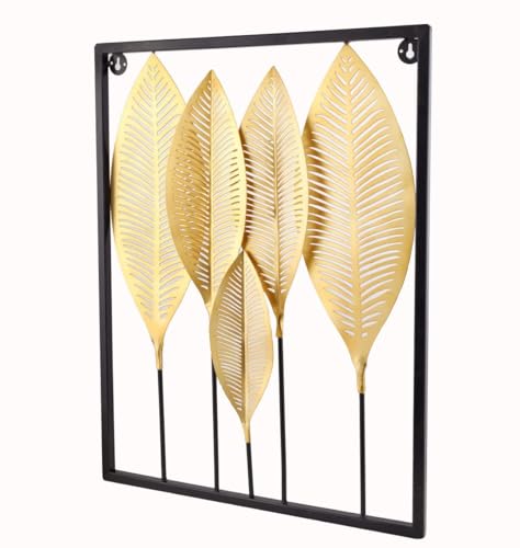 Image of Metal Multicolor Wall Decor Leaf Frame Wall Hanging Decoration, Wall Art Home Decor for Living Room Office Bedroom Hotel (15x20 Inch)