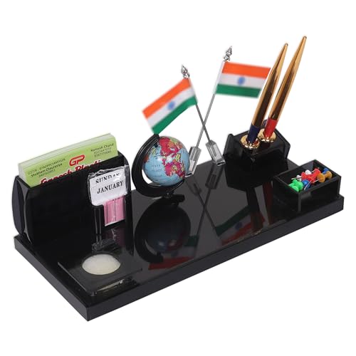Image of DESKDOCK Acrylic Flag Pen Stand For Office Study Table(2 pen free) Stylish Multipurpose Desk Organizer With Globe Pen Pencil Holder