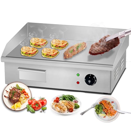 WhFKLca Plancha Eléctrica Comercial,Plancha Eléctrica De Encimera De 3000 W, Área De Cocción Grande/50-300 ℃ Ajustable/Agujero De Fuga De Aceite/Cajón De Aceite Extraíble,550 * 425 * 225mm
