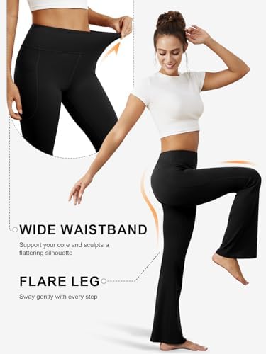 DLOODA Womens Flare Yoga Pants with Pockets High Waist Tummy Control Flared Leggings Bell Bottom Gym Workout Leggings