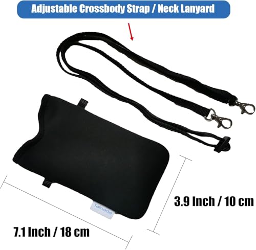 Image of Tainada Neoprene Crossbody Neck Phone Sleeve Pouch (Silver Gray Geometric) | Lightweight small cellphone pocket holder case bag w /adjustable strap; Original design, made in Taiwan; Fits most smartphones