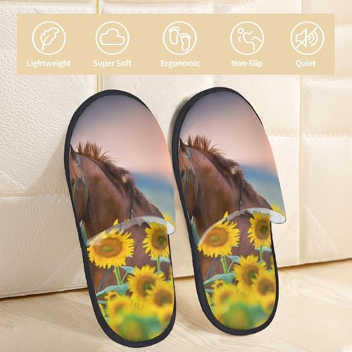 Horse Sunflowers Print House Slippers For Women And Men,Soft Slippers With Memory Foam,Non-Slip Indoor Home Shoes2