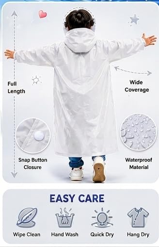 Image of Kids Waterproof & Lightweight EVA Raincoat with Hooded Full Body Rain Protection for Boys and Girls Reusable Rain Wear Pack of 1