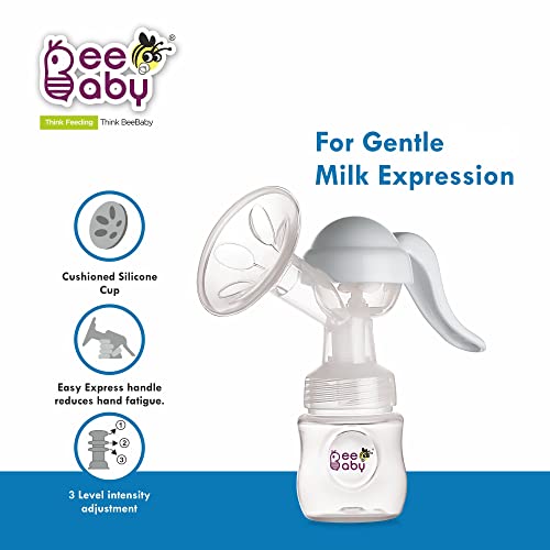 Image of BeeBaby Comfort Fit 2-in-1 Manual Breast Pump for Breastfeeding, 3 Level Adjustable Suction, Slim Neck Bottle Connector, BPA Free, Portable Hand Breast Pump for Newborn & Nursing Mothers