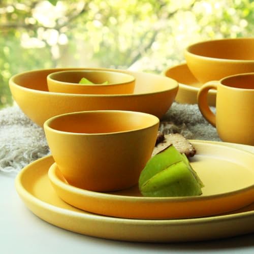 Image of Ceramic Qaurter Plates, 2 Pcs | Dessert Plate | Side Plate with Rim | Microwave, Oven Dishwasher Safe | Stoneware Set of 2 Quarter Plates | (Aamras Yellow, Side Plate)