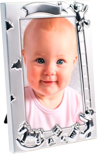 Portafotos Plateado, con diseño Infantil, fotos de 10x15 cm. Con Opción de Personalizado. (09278)
