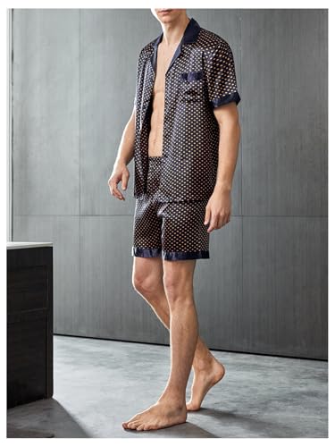 SHENHE Men's Satin Pajama Set Short Sleeve Sleepwear Button Down Silky Pjs Shorts Set Loungewear4