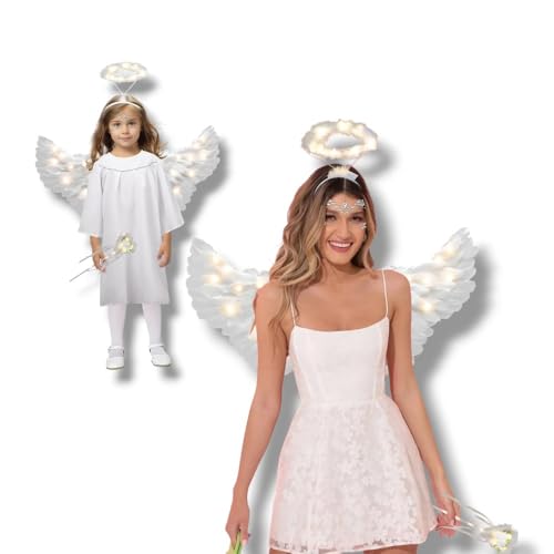 Fantasia Asa Anjo + Tiara Carnaval Festa Halloween Cosplay