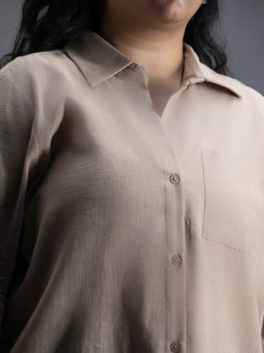 Image of High Star Women Classic Spread Collar Curved Cotton Oversized Casual Shirt