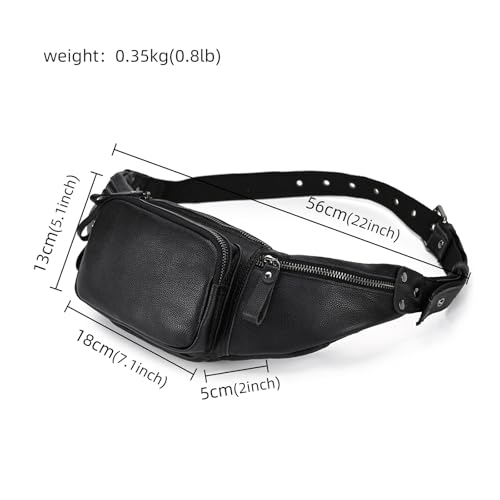 LUUFAN Leather Waist Bag for Men and Women, Outdoor Messenger Shoulder Satchel Crossbody Belt Bag with Multiple Pockets for Sport Climbing Hiking Running Travel and Daily Use (Black) — view 2