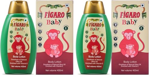 Image of Figaro Baby Lotion | 400 ml | Natural Olive Oil | Enriched with Vitamin E | Moisturizer with Natural Formula | Paraben Free | Dermatologically Tested | Quick Absorption (Pack of 2)