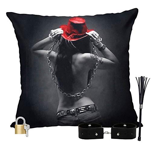 ALMOFADA SECRETA PORTA OBJETO (ALGEMA EM COURO + CHICOTINHO EM TIRAS + CADEADO C/CHAVES) BDSM