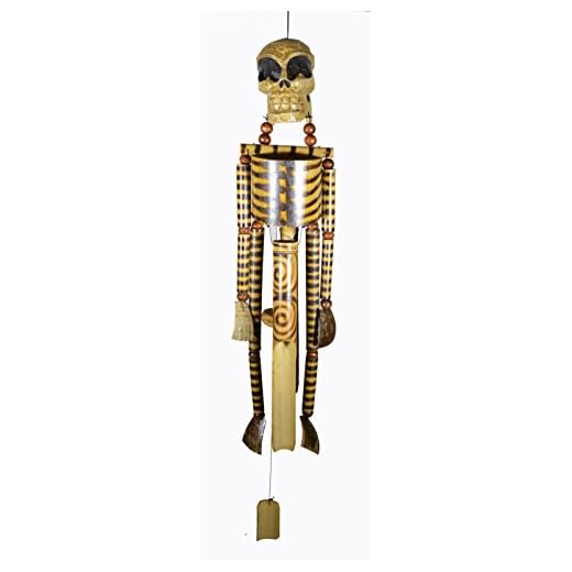 Hand Carved Beautifully Detailed Treasure Pirate Skull Skeleton Bones Wind Chime